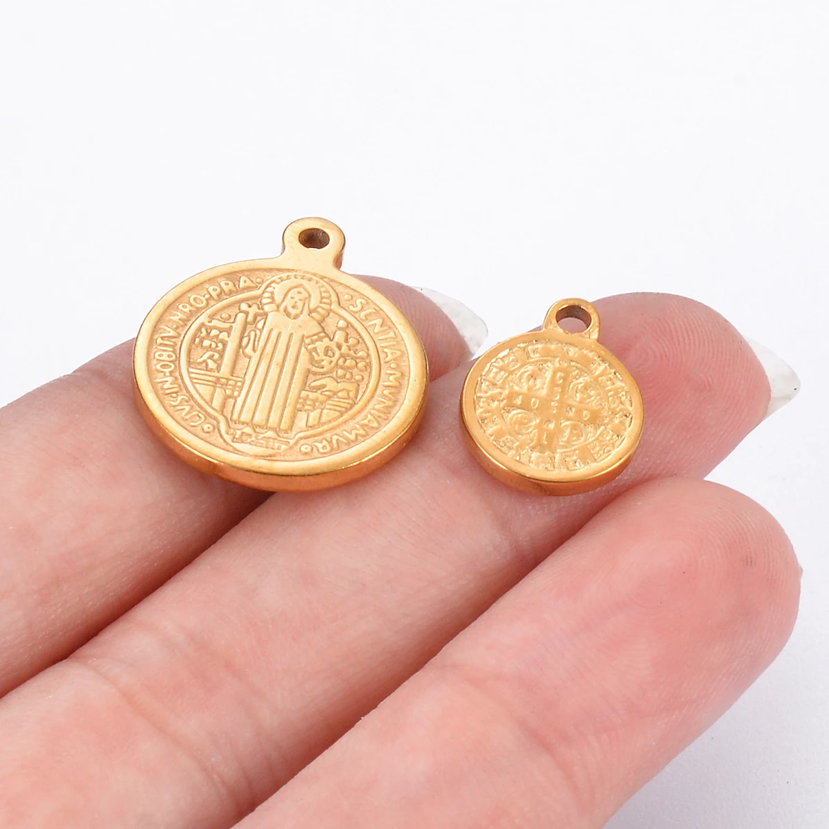 10 Stück/lot Edelstahl-Münzenanhänger, runde Anhänger für katholische Kirchen, DIY-Schmuckherstellung für Halsketten und Armbänder – Detail 4