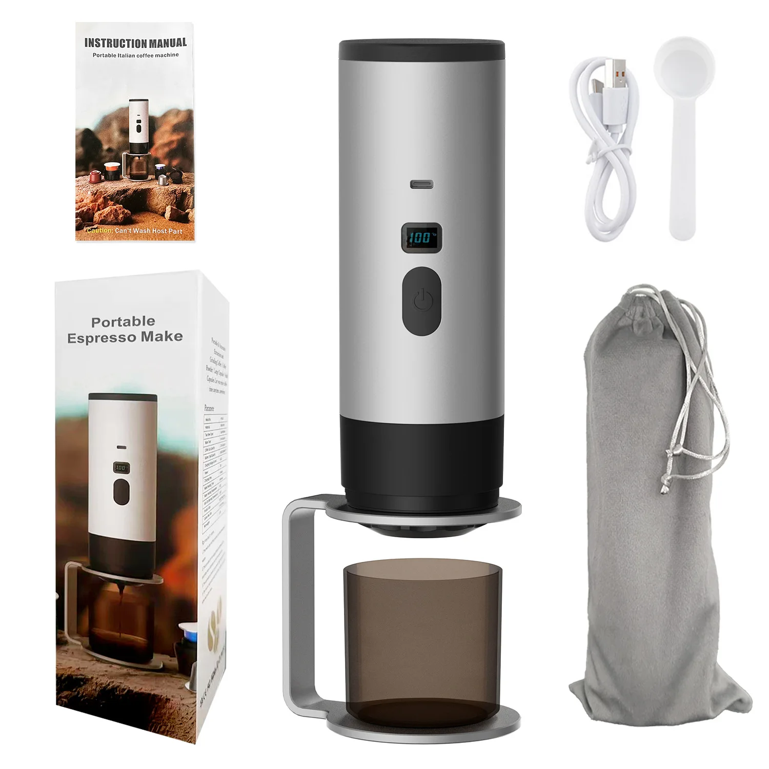 3-in-1 draadloze elektrische draagbare capsule-koffiezetapparaat voor auto en thuis Camping Koffiezetapparaat Capsulepoeder Reizen Espressomachine