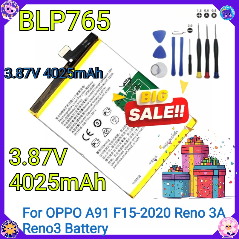 

For OPPO A91 F15-2020 Reno 3A Reno3 Battery New High Quality Replaceable Battery BLP765 + Tools
