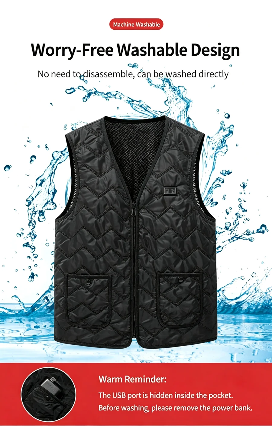 8 Heizzonen USB Elektrisch Beheizte Weste für Männer und Frauen 3-Stufen-Temperaturregelung Unisex Winter Warme Thermoweste für Outdoor-Aktivitäten – Detail 14