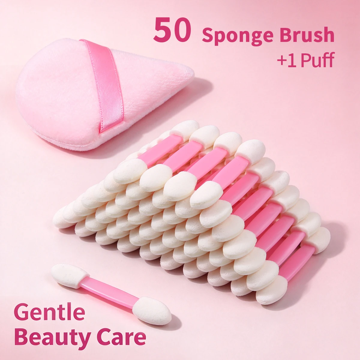 51Pcs Inclusion 50 Sponge Eyeshadow Applicator+1 Makeup Puff,Dual-ended Makeup Sponge Brushes for Eyeshadow,Lip Color