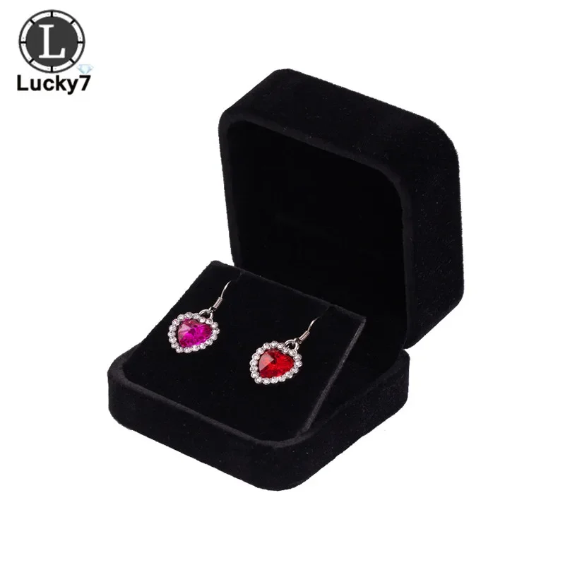 7x7cm Jewelry Gift Box for Earrings Display Jewellery Gift Storage Boxes Black Velvet Carrying Case Organizer