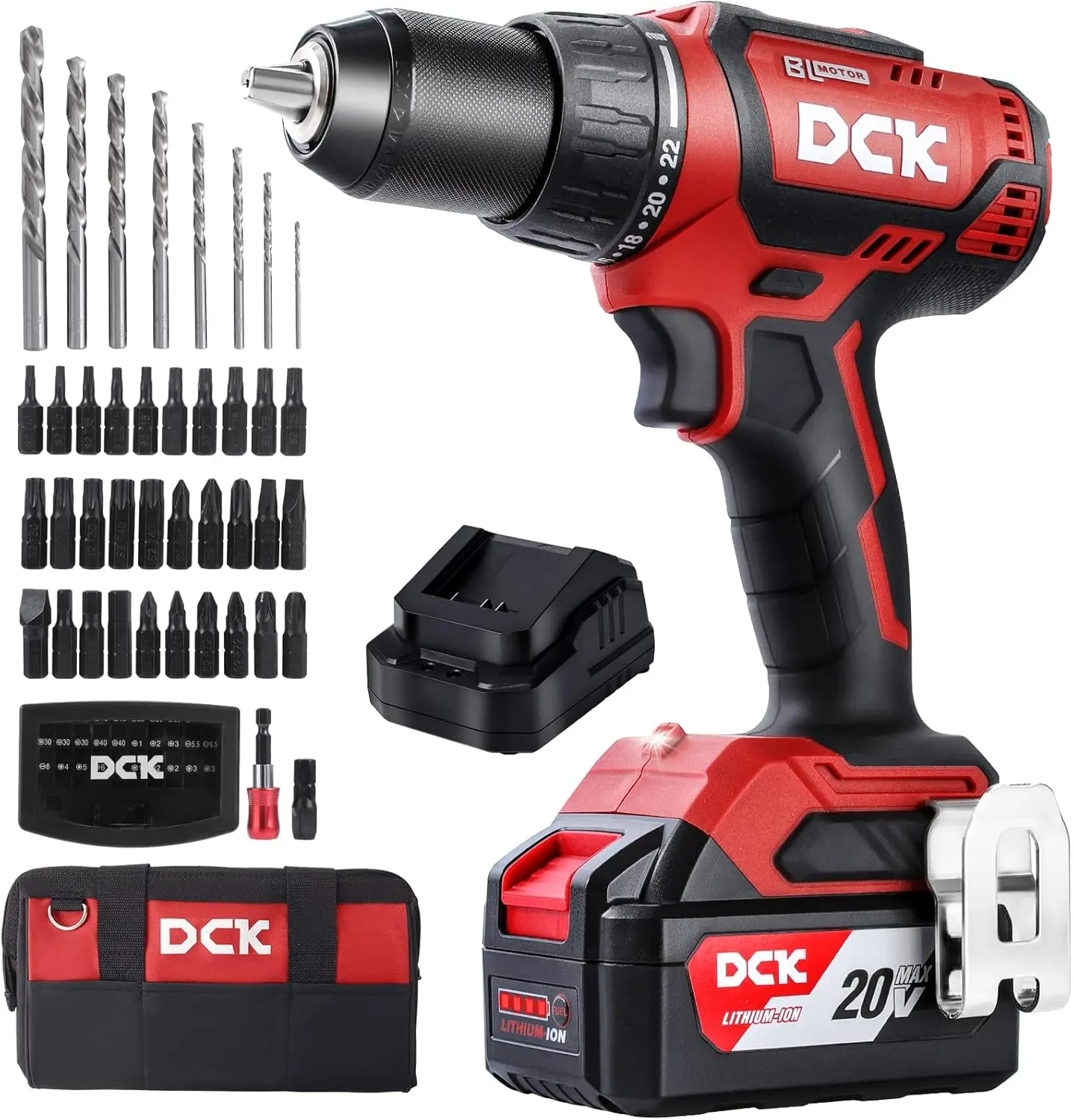 Dck Brushless Cordless Drill Set, 20V Max Electric Drill With 4.0Ah Battery 531In.Lbs, 1/2Inch Keyless All-Metal Chuck, 2