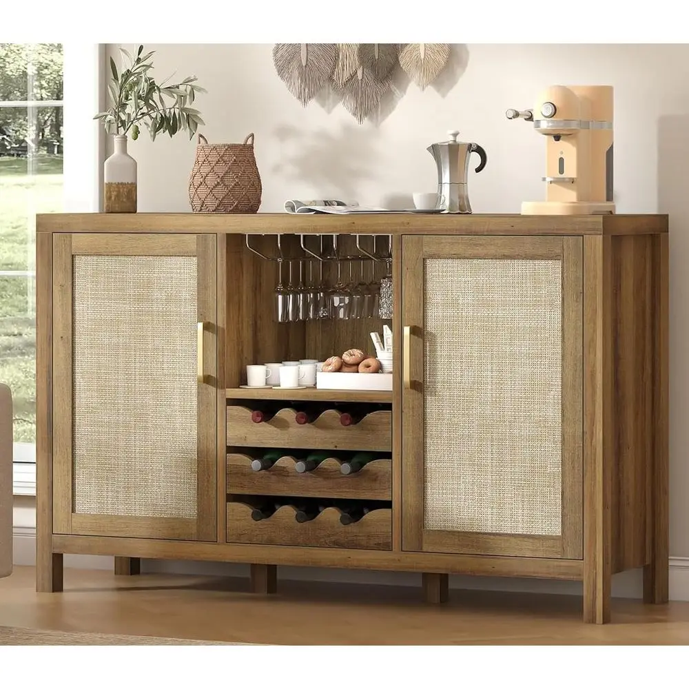 

Барный шкаф из ротанга с держателем для стаканов и стильными полками, дубовый буфет для гостиной, столовой и кухни