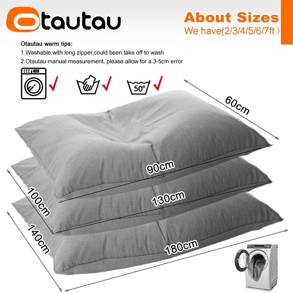 OTAUTAU Cotton Linen Pillow Sac Cover Double Sofa Bed Case Square Beanbag Chaise Lounge Recliner Floor Seat Couch DD008