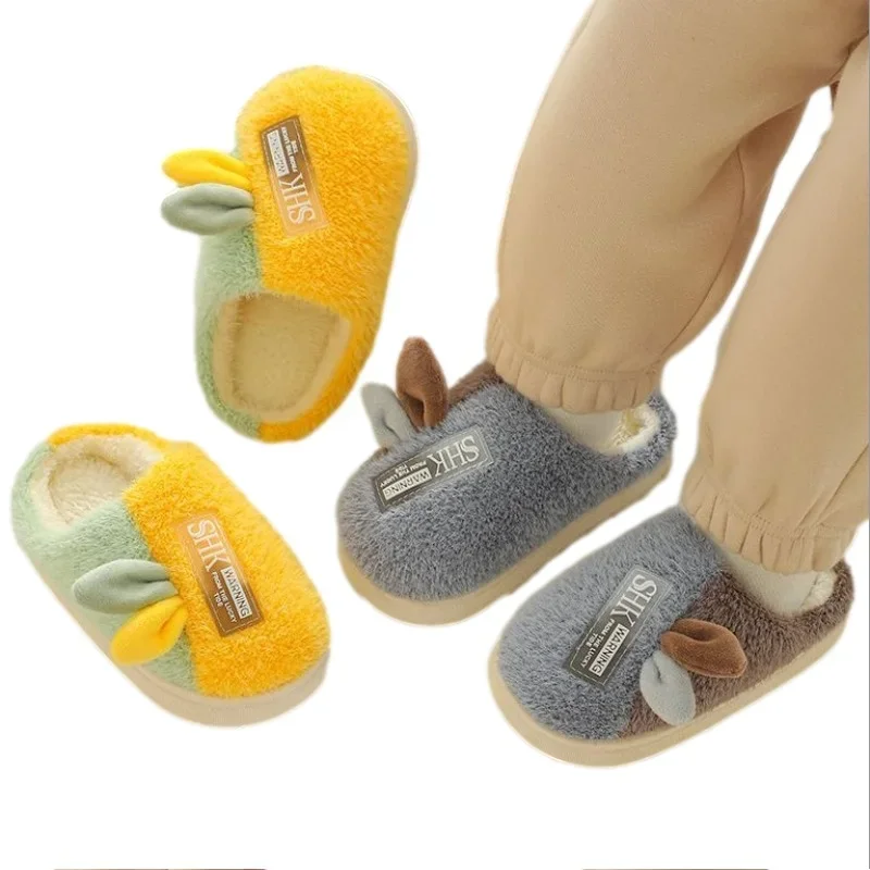 Fashion Winter Warm Toddler Kids Slippers Boys and Girls Indoor Non-slip Watertight Cotton Shoes Teens Children's Cotton Shoes