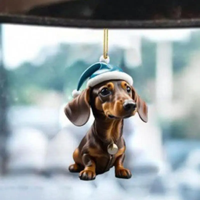 Cartoon Cute Dog Christmas Ornaments Fun Dachshund Dog Hanging Decoration Xmas Tree Pendant Home Car Decor 2024 Navidad Party