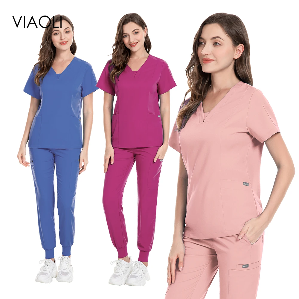 Scrub Women Sets Nurse Uniforms Stretch Scrubs Sets Surgical Uniform Female Nurses Accessories Dentist's Short Sleeved Top Pants