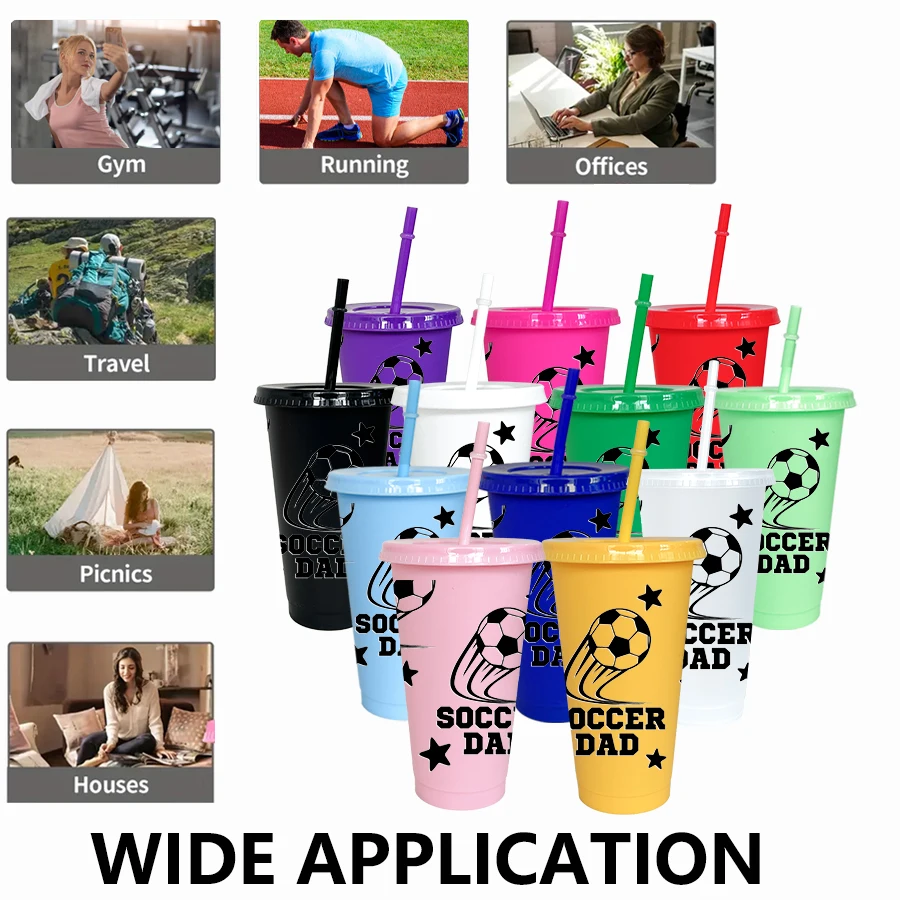 12pcs/set Football Star Pattern 26oz Colored Plastic Party Cold Cup for Birthday/back-to-school Gift Gameday Drinkware
