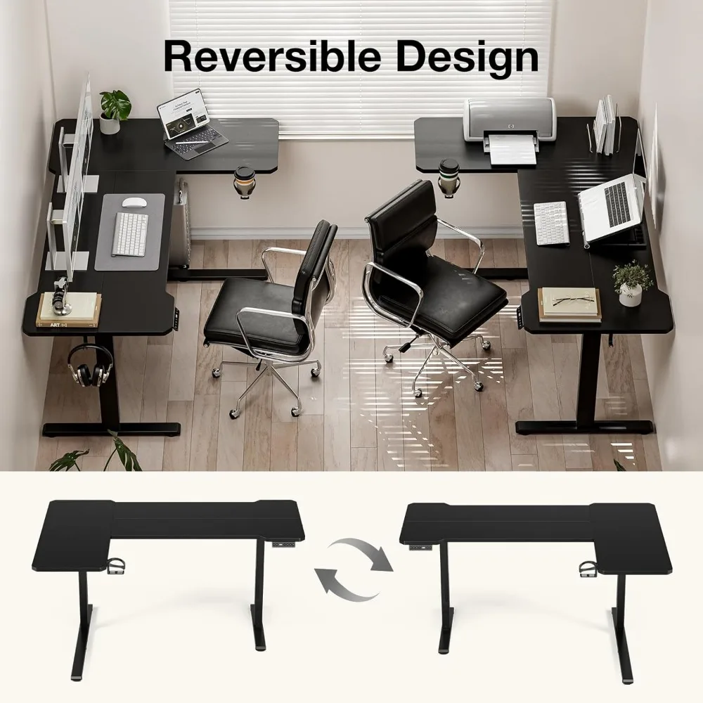 مكتب قائم على شكل حرف L مقاس 59 بوصة، ارتفاع قابل للتعديل، مكتب قائم زاوية كهربائية للألعاب، طاولة كمبيوتر مع حامل قابل للعكس #4