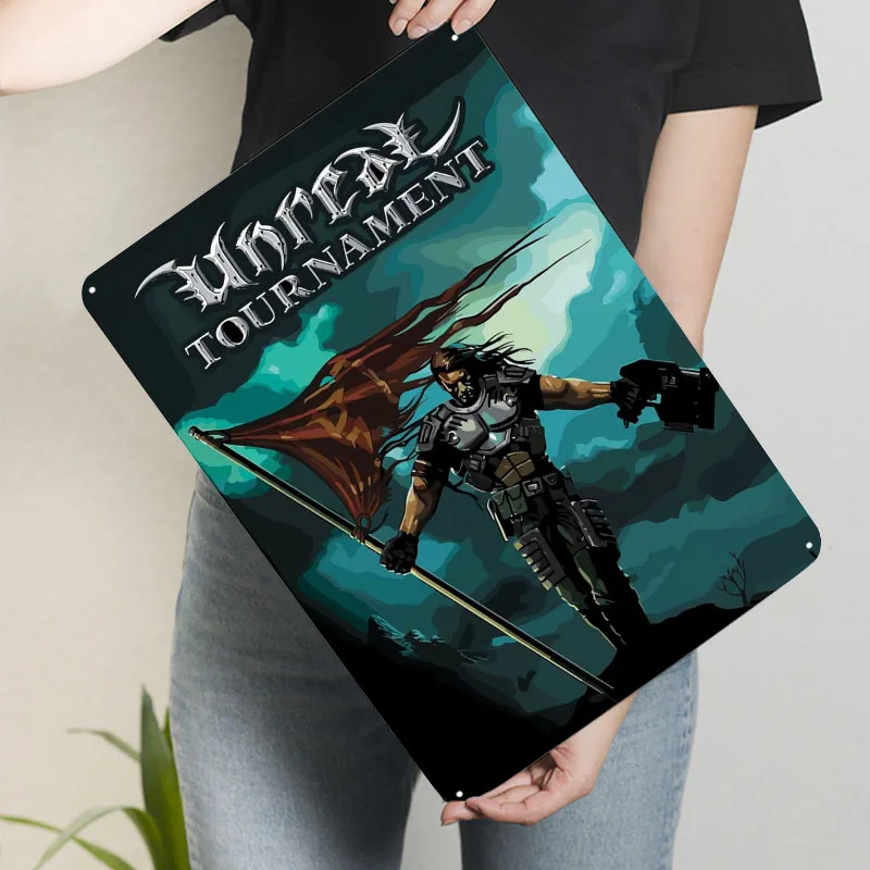 البطولة غير الحقيقية لعبة تسجيل لعبة فيديو ملصق ديكور المنزل علامات القصدير المعدنية المخصصة للجدار الفن الديكور بار الزينة في الهواء الطلق