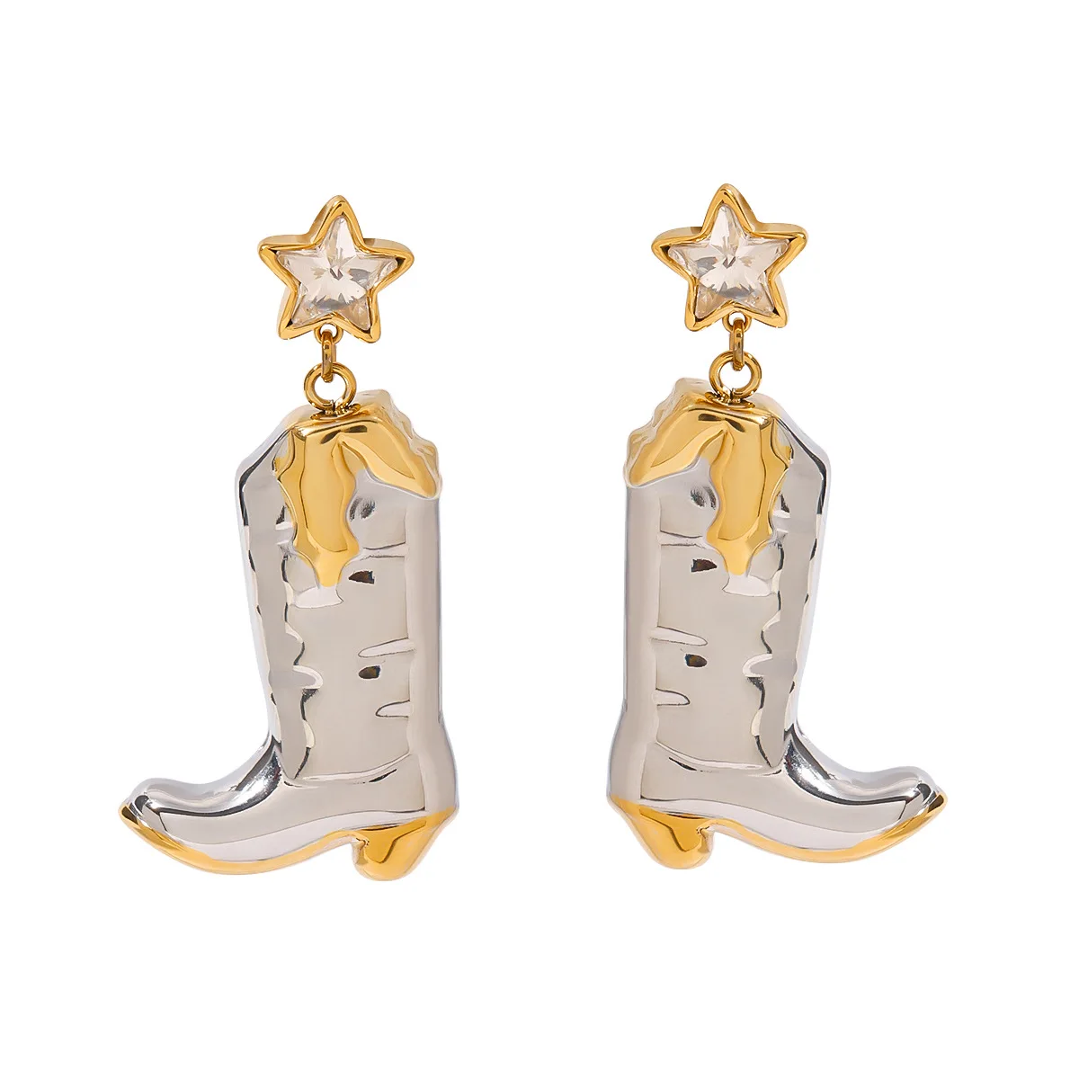 

Stainless Steel PVD 18K Gold Plated Tarnish Waterproof Double Color Boots Earrings For Woman Jewelry Wholesale Trendy