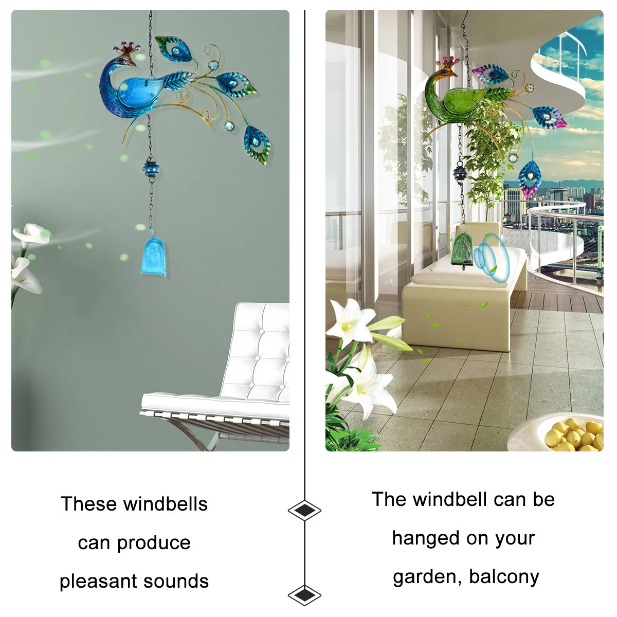 

2Pcs Stained Glass Metal Painted Wind Chimes Decorative Garden Balcony Outdoor Ornament Soothing Sound Creative Glass Wind