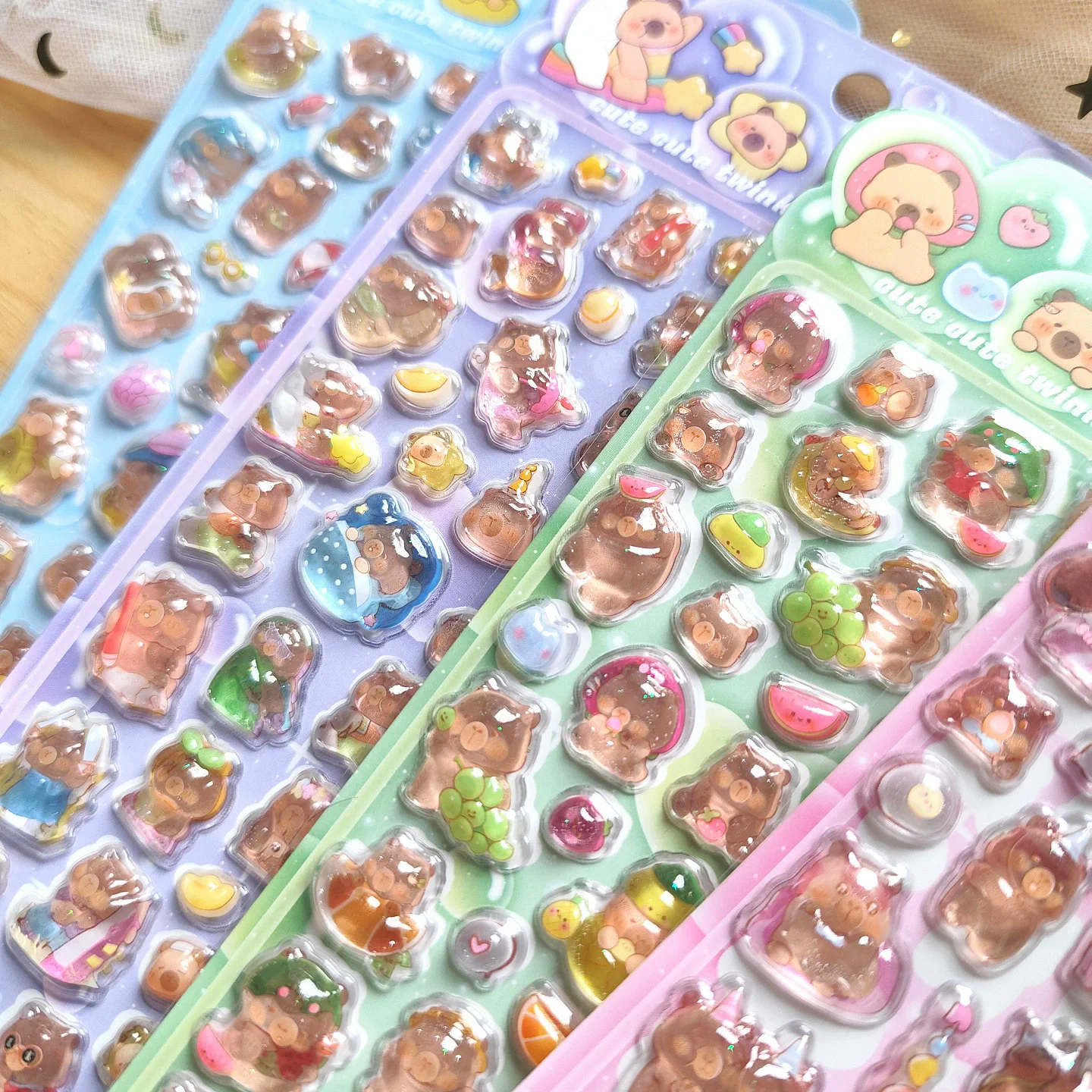 3Dステッカー カピバラ クリスタルエンボスステッカー かわいい漫画風動物デカール 携帯電話装飾ステッカー