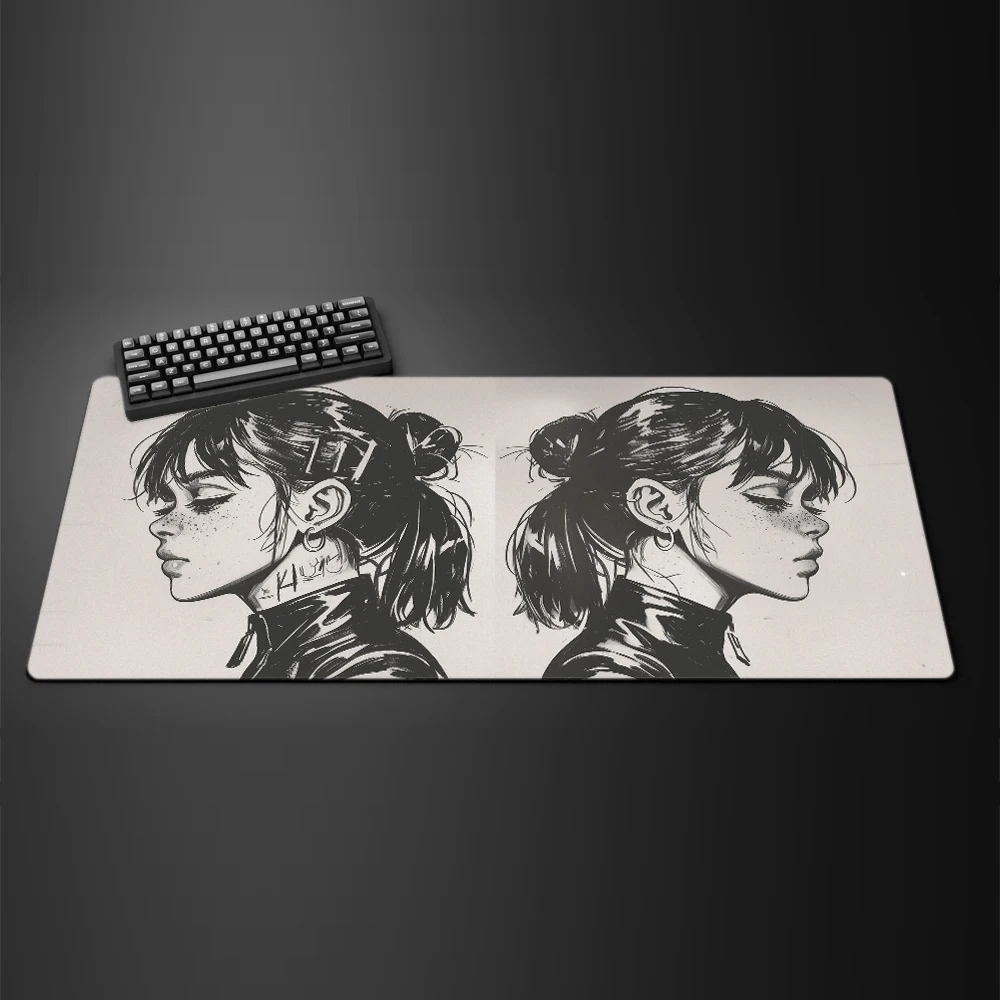 Cool Girls Sketch Art Mouse Pad Large Computer Office Game Table Mats XXL Rubber Anti-slip PC Gaming Keyboard Mat Long Desk Pads