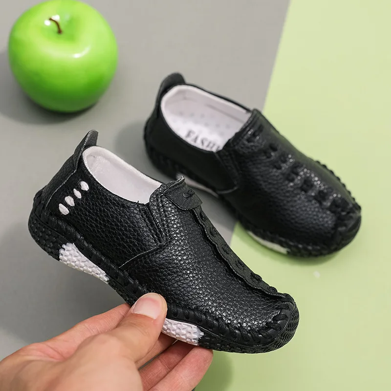 Boys Leather Shoes Spring New Slip on Soft Bottom Loafers Flats Children Shallow Casual Shoes Fashion British Style Kids Shoes