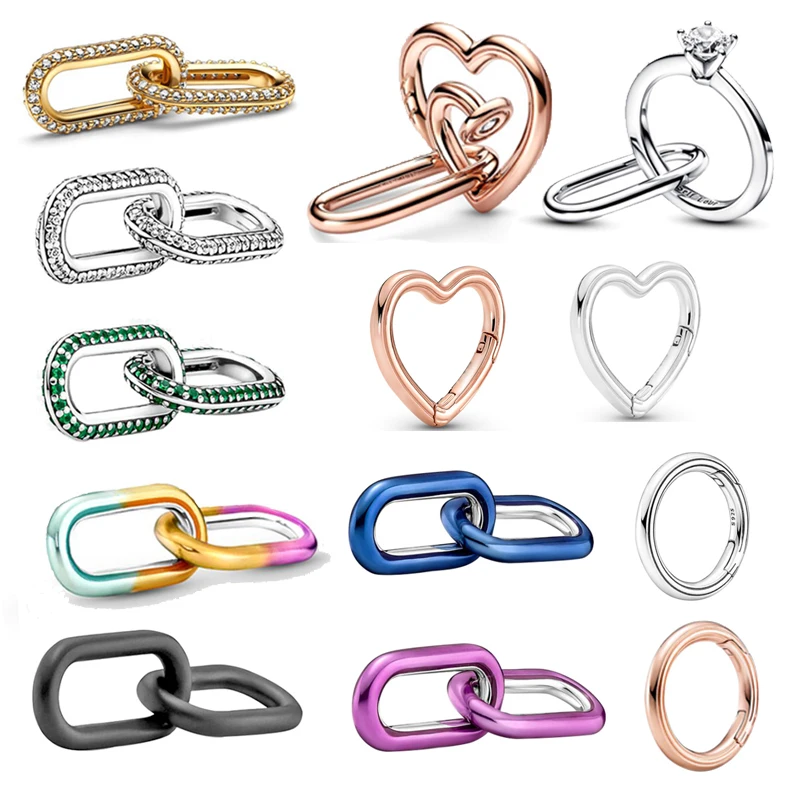 2024 New Me Series Heart Styling Pave Double Link Mini Charm Beads Fit Original Pandora Me Bracelet&Necklace Women Jewelry Gift