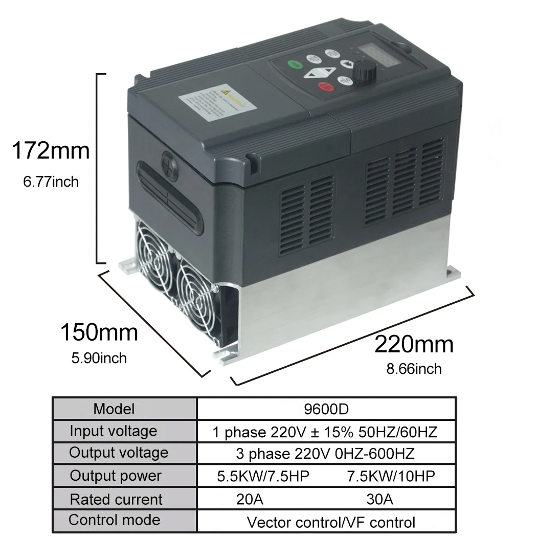 AC 220V 0.75/1.5/2.2/4/5.5/7.5KW 1 phase input and 3 phase output frequency converter/ ac motor drive/ VSD/ VFD/ 50HZ