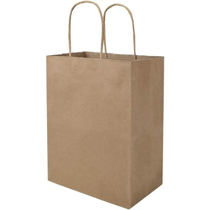 

100 Pack 8x4.75x10 inch Plain Medium Paper Bags with Handles Bulk, Brown Kraft Bags, (Brown, 100pcs)