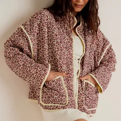 Chaqueta de mujer Fall Winter 2024 Jacket Women Flower Printed Thin Cotton-padded Coat Cardigan Pockets Loose Coat Women's Top