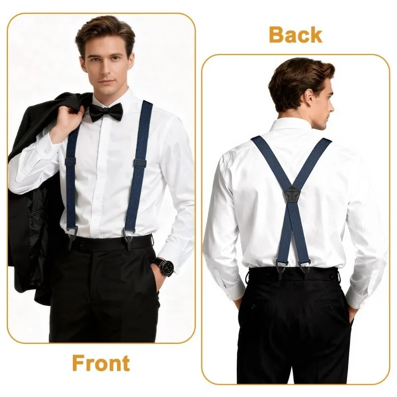 

Heavy Duty Extended Work Adult Suspenders Men's Pants Braces for 3.8 Centimeters Back 4 Spring Hooks Pure Dark Blue Wind