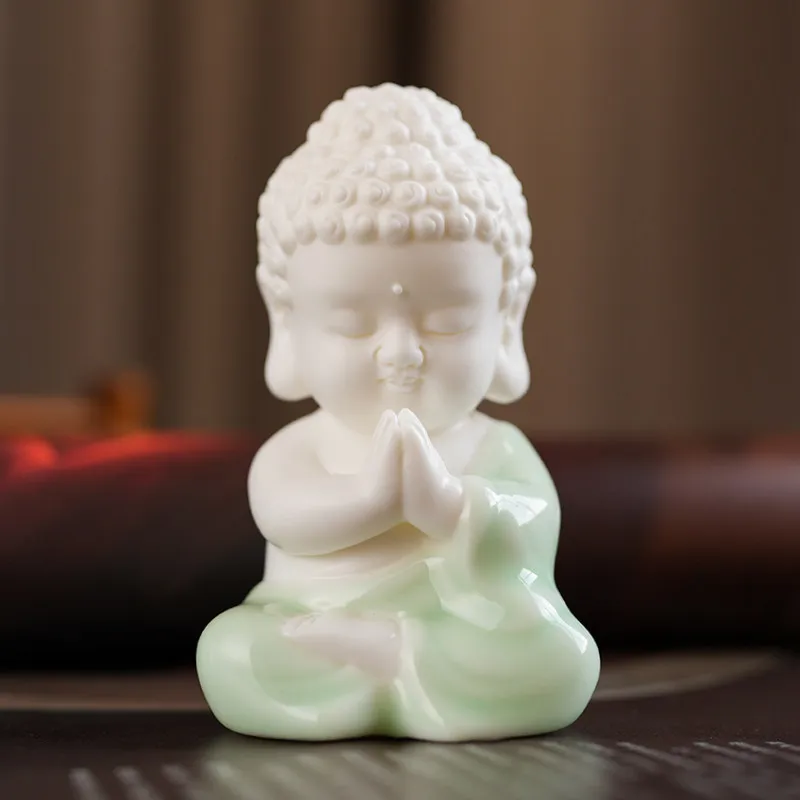 

Cz chinese zen ceramic tathagata buddha statue small ornament creative cute tea pet buddha tea room car decoration