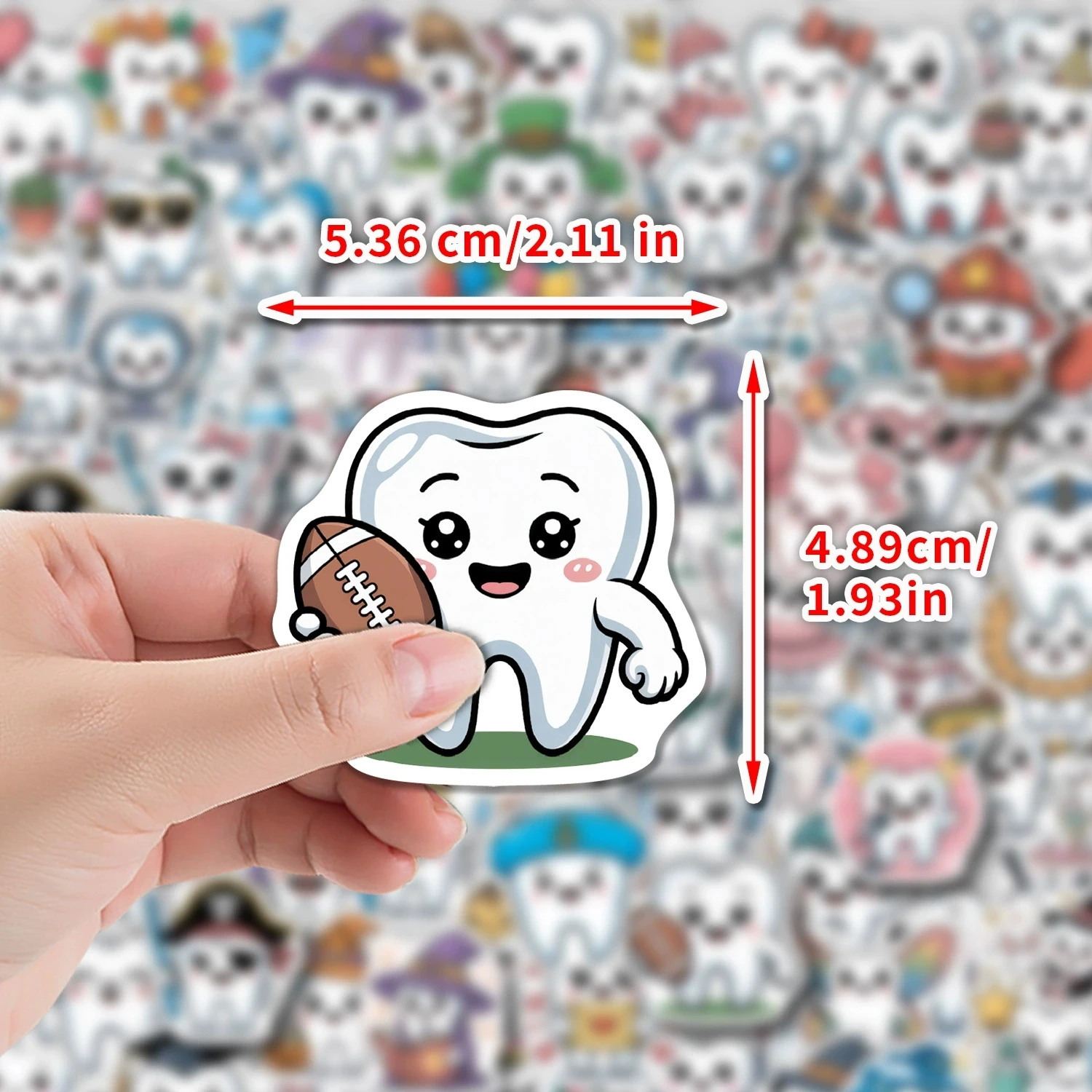 50/100PCS Cute Tooth Graffiti Stickers Water Cup Computer Waterproof Decoration Stickers Cartoon Tooth Stationery Stickers