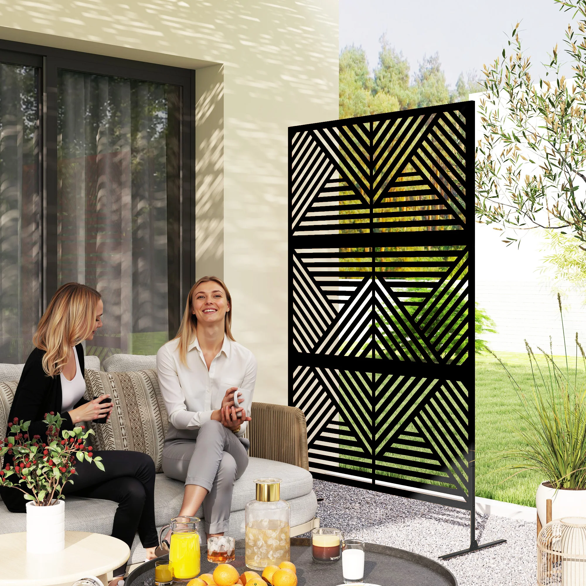 Outsunny Metal Outdoor Privacy Screen Outdoor Divider Trellis Rhombus Black