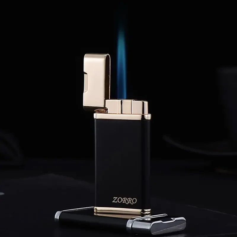 New  Zorro Ultra Thin High End Cigarette Gas Lighter Unusual Creative Metal Torch Turbine Windproof Blue Butane Cigar Lighter