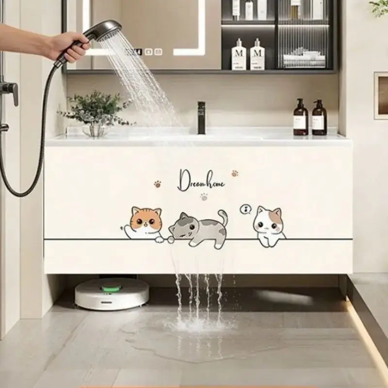 VIKAMA Cute Cats Dream Home Bathroom Cabinet Curtain for Sink Vanity Dust Cover Skirt Modern Aesthetic Hanging Home Decor