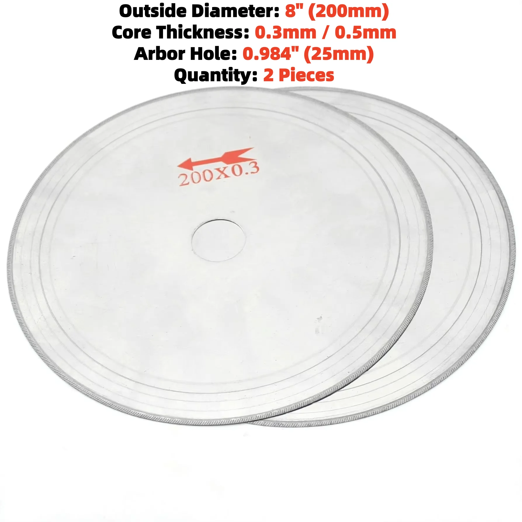 2個入り-8インチ（200mm）超薄型ダイヤモンド研磨用鋸刃-切断ディスク-アーバーホール25mm-宝石・ガラス・ジュエリーストーン用