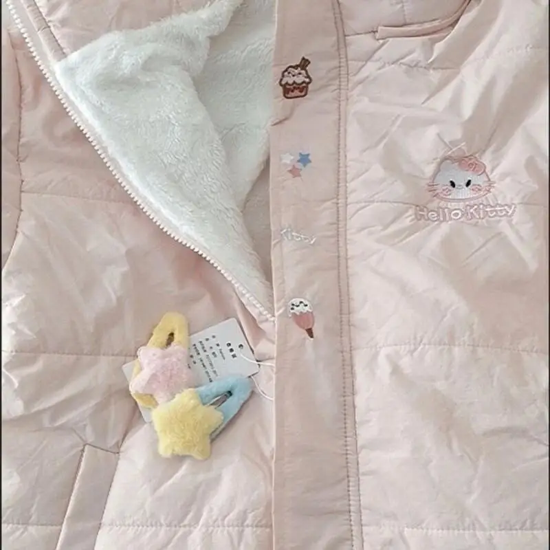 

Sanrio Original Cute Soft Girl Yuguigou Double-sided Thick Down Cotton Jacket Mink Fur Coat Winter Hello Kitty Children's Coats