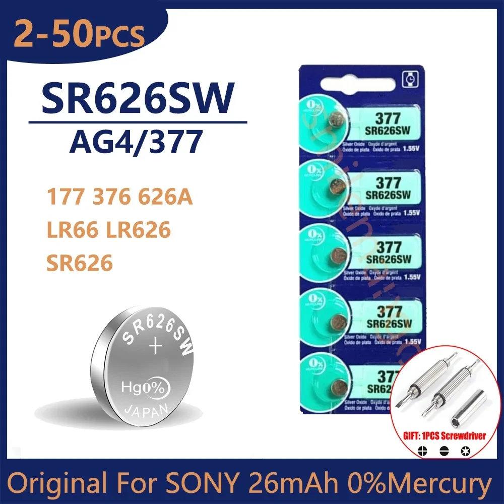 

AG4 377 For SONY Button Batteries SR626SW SR626 177 376 626A LR66 LR626 Cell Coin Alkaline Battery For Watch Toys Cloc