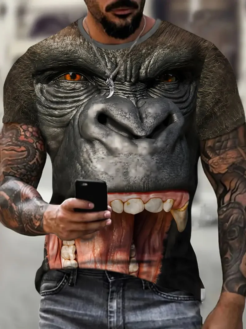 3D Print Gorilla Graphic Tshirt For Men Summer Short Sleeve Plus Size Men's T-shirt New In Casual Animal Gorilla Pattern Tshirt