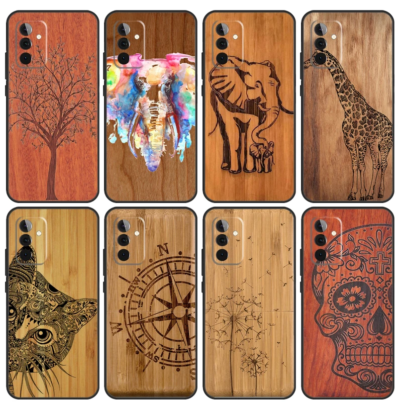 Natural Bamboo Wood Animal Print Case For Samsung Galaxy A53 A33 A23 A13 A52 A32 A22 A12 A51 A71 A14 A24 A34 A54 A52S Coque