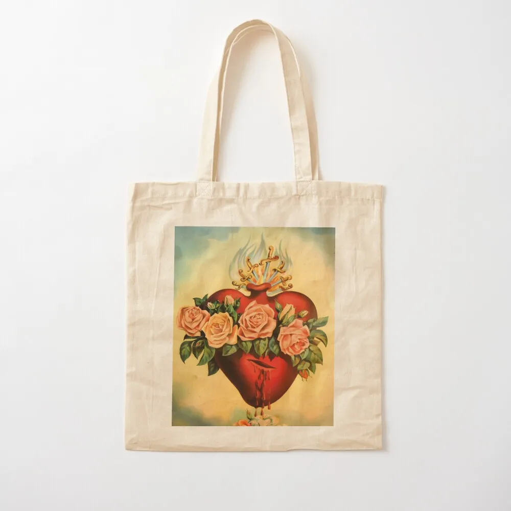 

sacred heart art Tote Bag reusable shopping bag woman shopping bag shopper bags for women for beach Canvas Tote