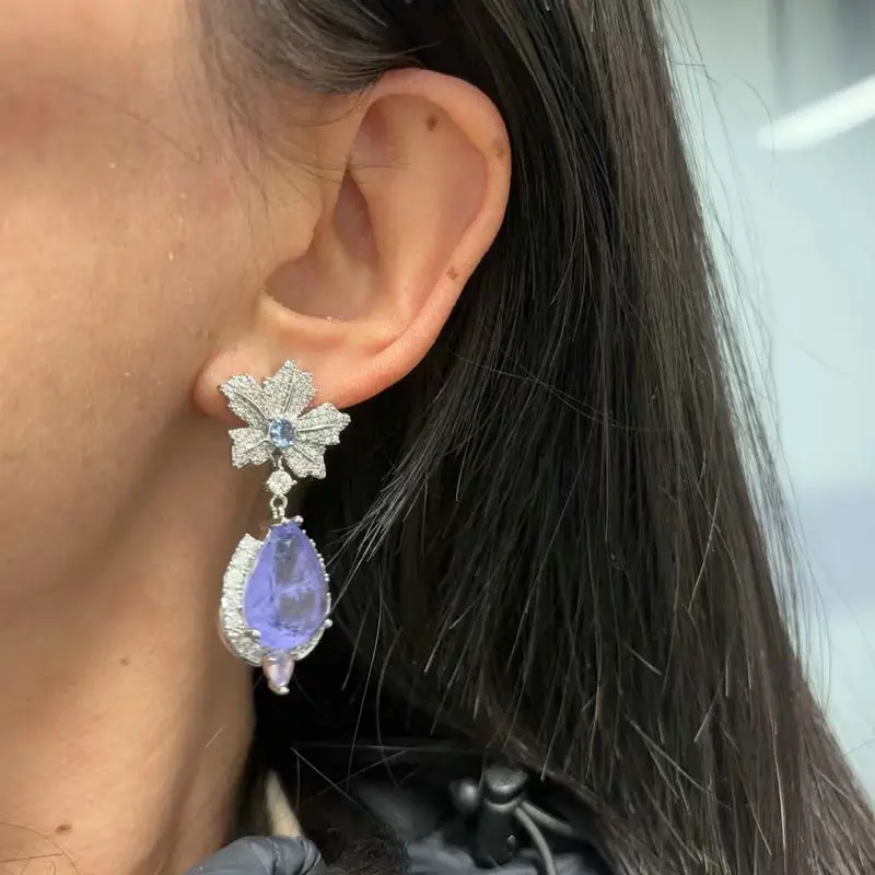 Bilincolor Fashion Cubic Zirconia Purple Dangling Earring for Women