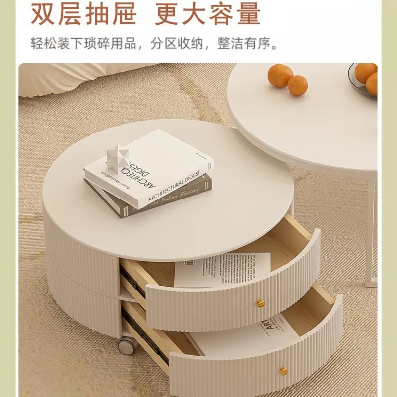 طاولة قهوة كريمية للرياح، شقة صغيرة فاخرة، بلاطة صخرية مستديرة، غرفة معيشة منزلية مع أدراج، طاولة قهوة قابلة للإزالة