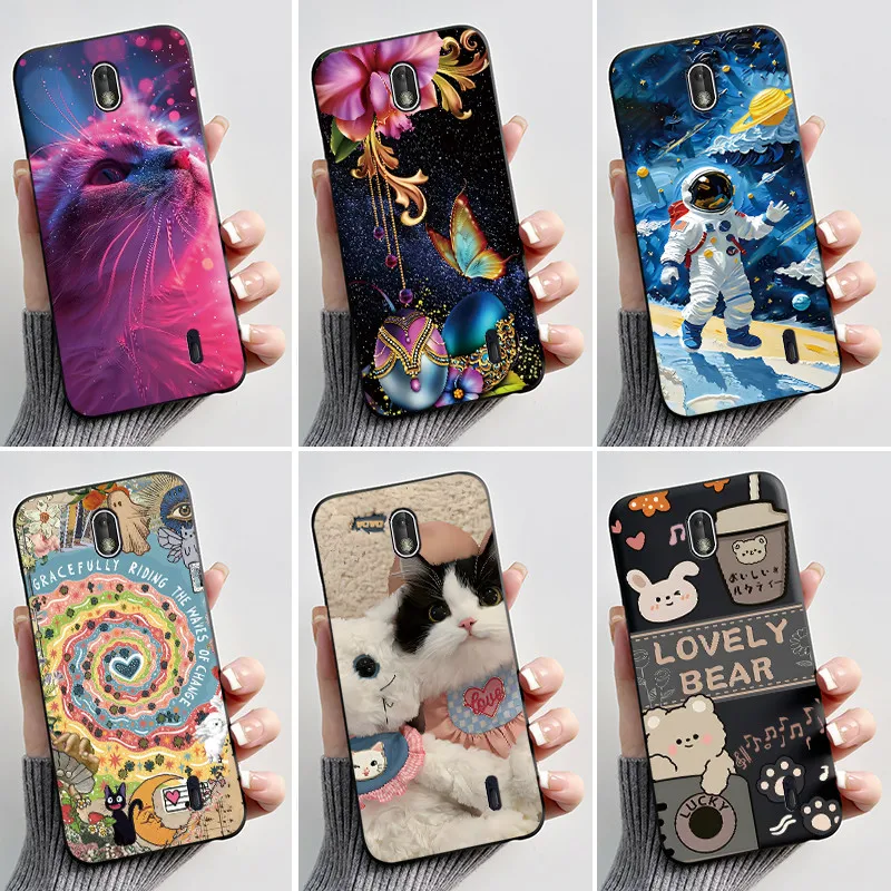 Funda para Nokia 1 / Nokia 1 Plus, funda estética a la moda con diseño de gato astronauta, funda trasera a prueba de golpes, funda de silicona suave negra para teléfono