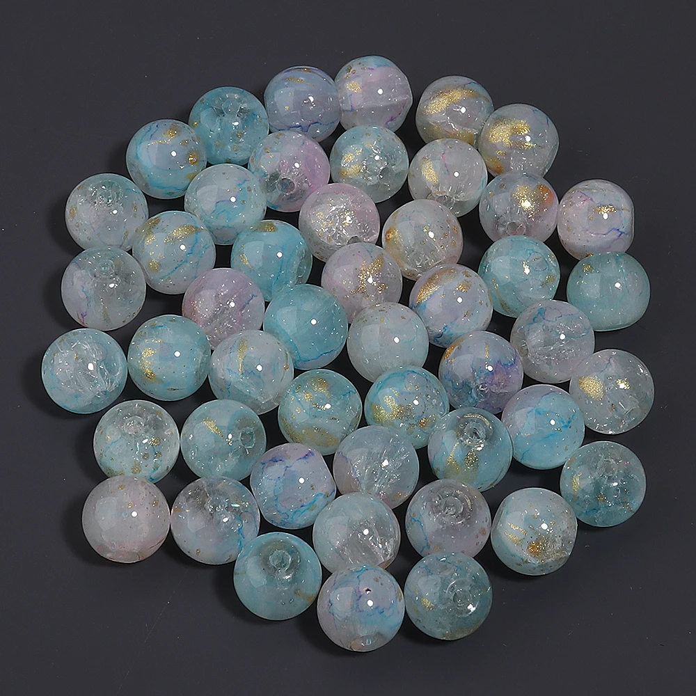 50 Stück/Lot 8mm Rissglas-Blumenperlen, farbige glänzende lose runde Zwischenperlen für DIY-Modearmbänder, Ohrringe, Anhänger, Großhandel – Detail 7