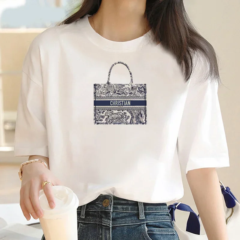 

Women's Cotton T-shirt Trend Fashion 2024 Summer Graphic Short Sleeve T-shirt Street Y2K Shirt Women's Print T-shirt