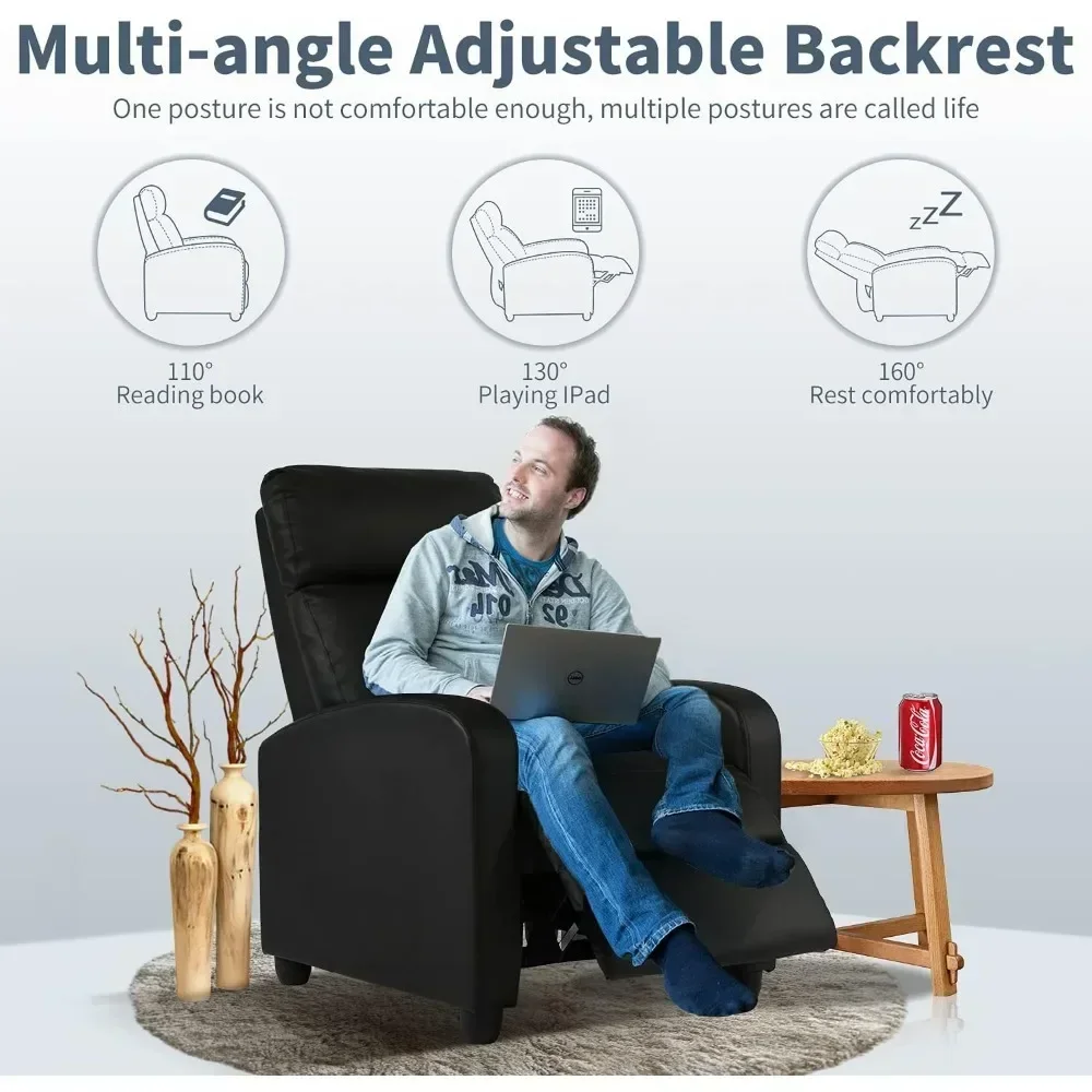 Massage Recliner Chair, Padded Wide Seat Sofa Wingback Single Sofa with Footrest PU Leather for Living Room Home Theater, Chair image 5