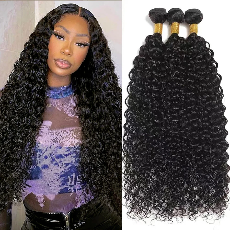 

Натуральные черные пучки глубоких волн, человеческие волосы, вьющиеся пучки 14-30 дюймов, 3 шт., пучки необработанных волос, 100% человеческие волосы, бразильские волосы