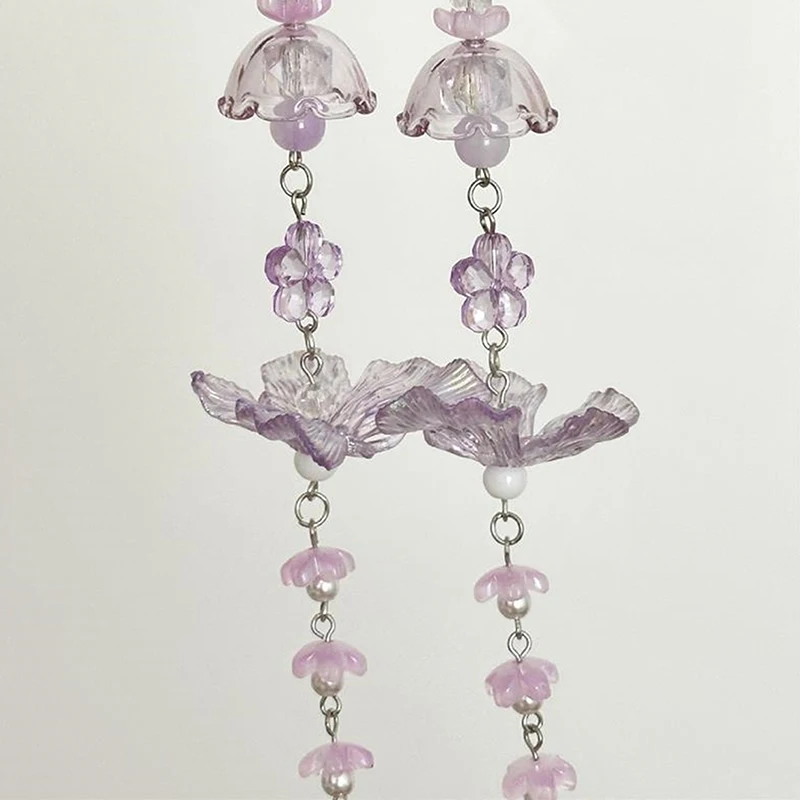 13cm Sweet Purple Butterfly Wind Chimes Keychain Pendant Phone Chain Strap Lanyard Girly Bag Hanging Ornaments Accessories Gift