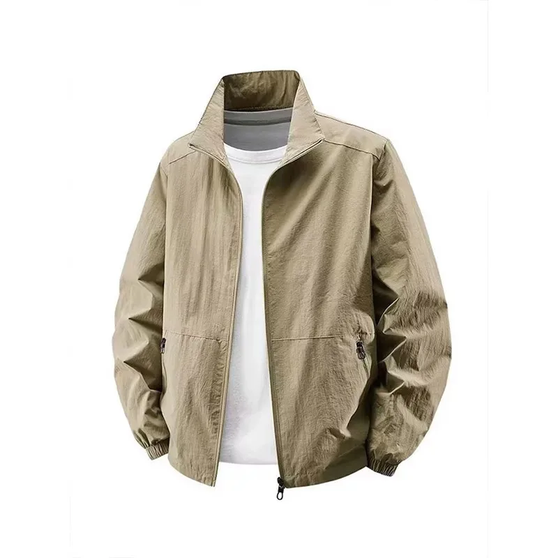 Men's Casual Loose Long Sleeve Jacket Anti-Wear Dirt-Resistant Spring Autumn American Retro Stand Collar Three-Proof Coat