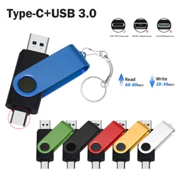 Metal 2 IN 1 Type C Pen Drive 128GB Memory Stick High Speed USB 3.0 Flash Drive 16GB 32GB 64GB 128GB Key Chain U Disk
