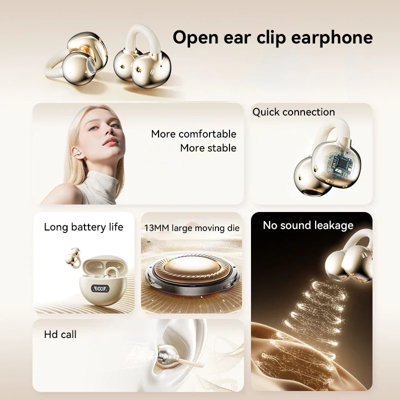 New Earclip Wireless Bluetooth Headsets Stereo Subwoofer Digital Display Low-delay Sports Earplugs Game Music HD Call Headphones