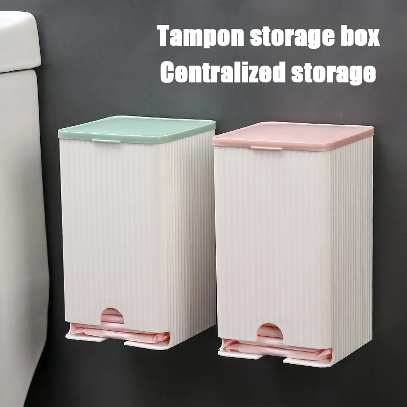 1PCS Wall Mounted Sanitary Napkin Storage Box Tissue Paper And Cotton Swab Storage Box Multifunctional Flip Cover Box~..