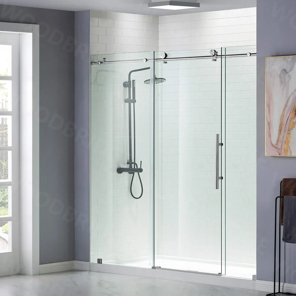 

Shower Door, 68-72 in. W X 76 in. H, Frameless Showers Doors , SGCC Clear Tempered Glass, Bathroom Shower Door