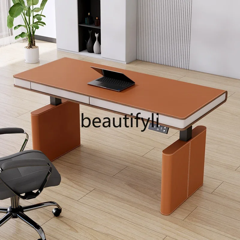 Q178 Electric lift saddle leather computer table home desk smart e-sports table